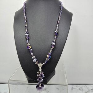 Heart Pendant Purple Glass Beaded Necklace